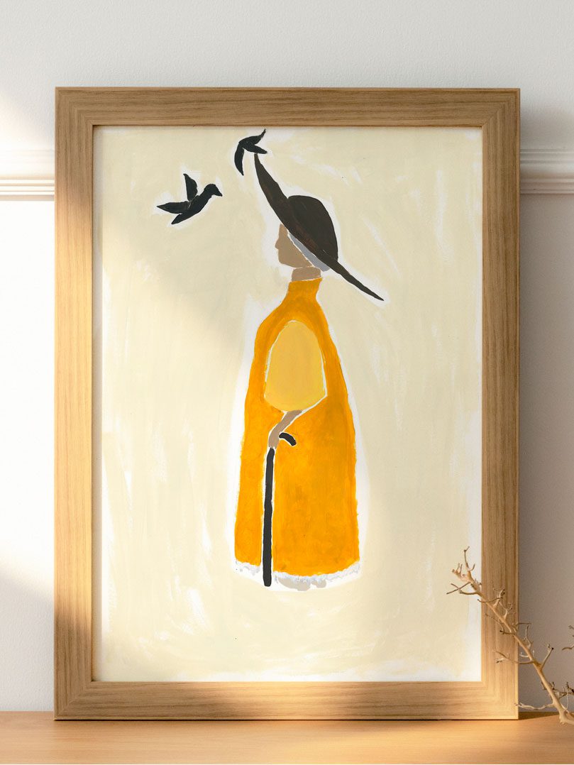 Poster a3 lady with birds